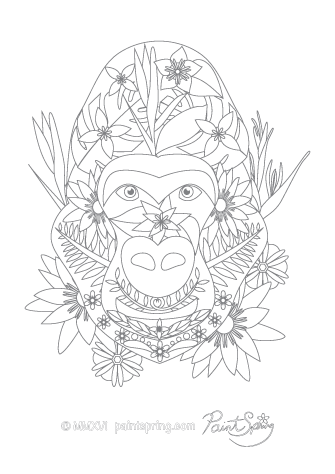 Gorilla Adult Coloring Page
